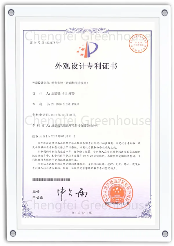 Greenhouse appearance design patent