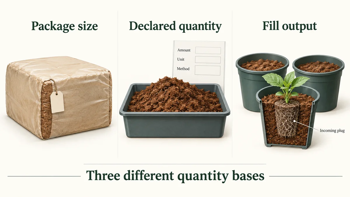 Conceptual compressed package, prepared medium and pots with incoming root plugs