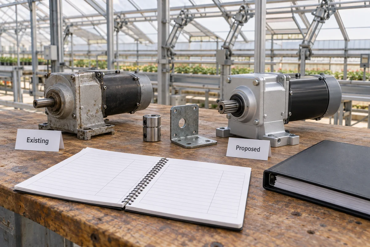 Existing and proposed greenhouse vent drives with blank comparison records
