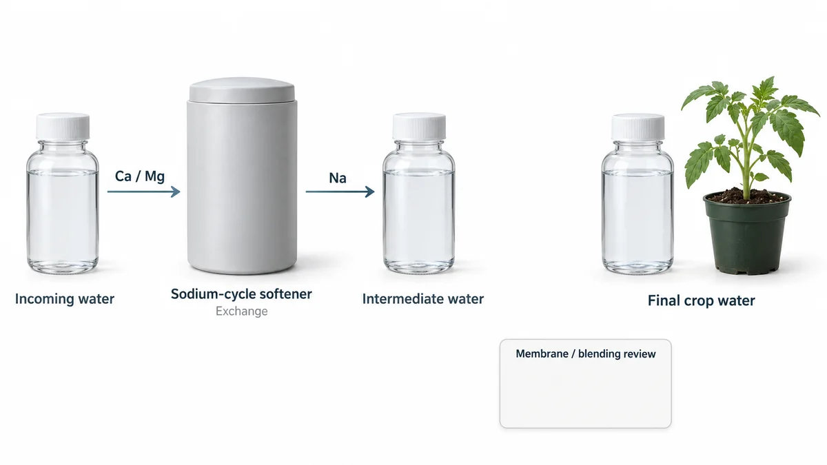 Conceptual softener exchange with distinct intermediate and final crop-water evidence